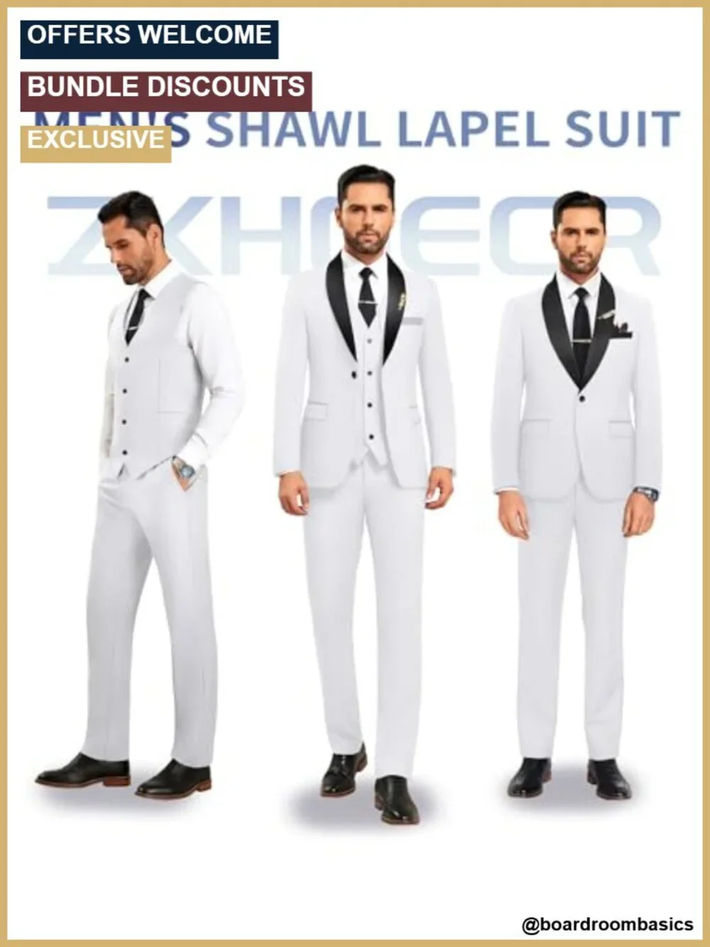 Men's 3 Piece Slim Fit Tuxedo Set with Bow Tie & Pocket Square